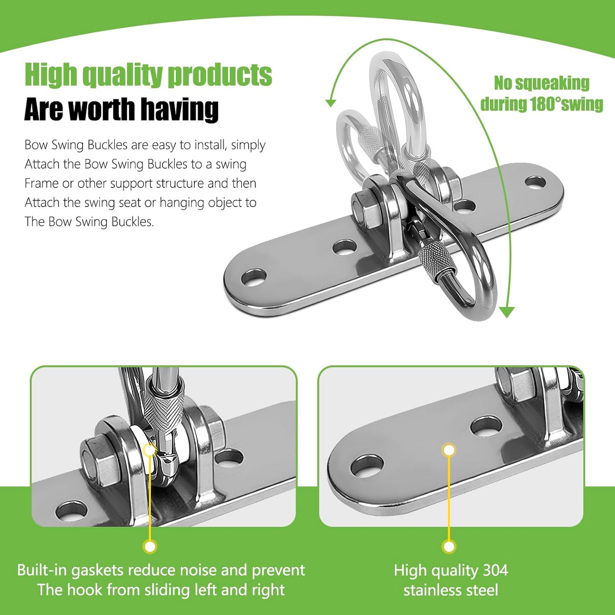 Dakzhou 4-Hole Heavy-Duty Stainless Steel Swing Hanger - 180° Swivel Mount for Punch Bags & Hammocks