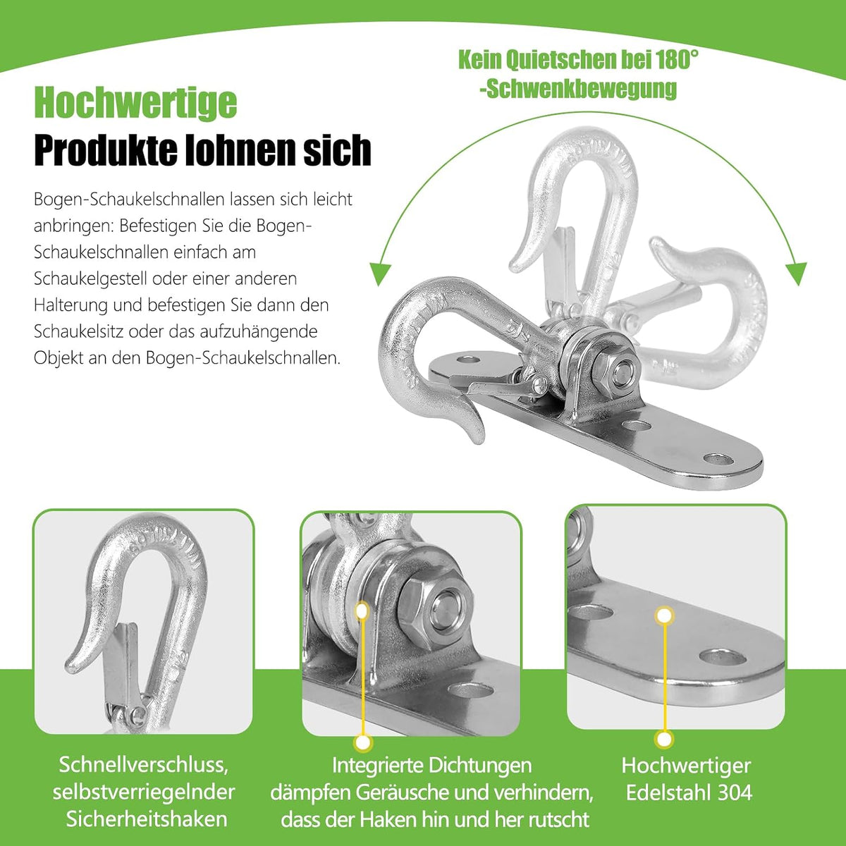 Dakzhou 4-Hole Heavy-Duty Stainless Steel Swing Hanger - 180° Swivel Mount for Punch Bags & Hammocks