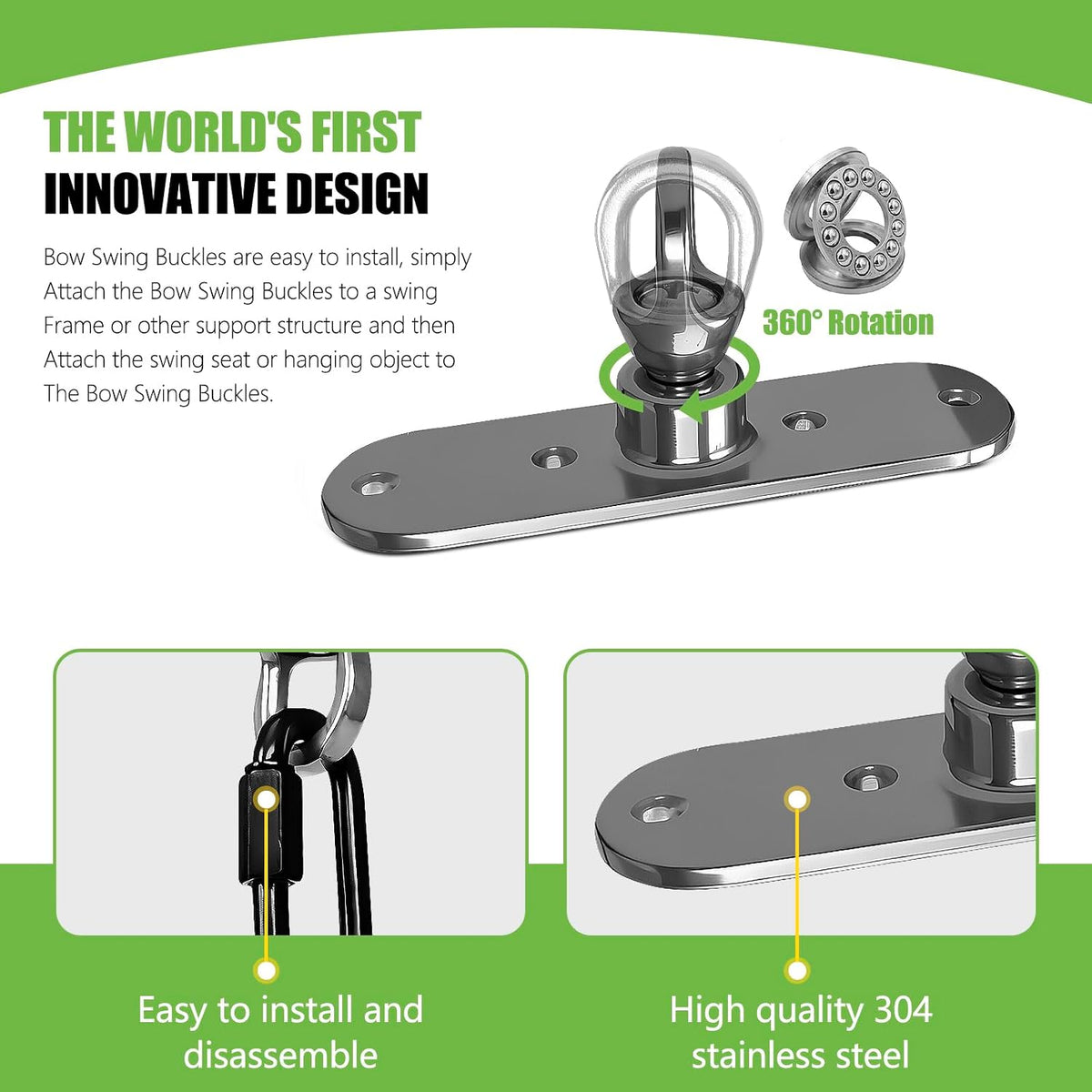 Dakzhou 4-Hole Heavy Duty Swing Hanger - 180° & 360° Smooth Swivel Mount with Bearings