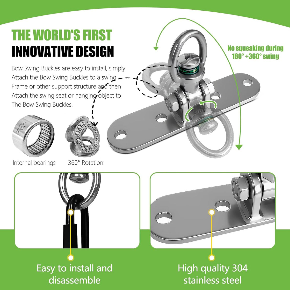 Dakzhou 4-Hole Heavy Duty Swing Hanger - 180° & 360° Smooth Swivel Mount with Bearings