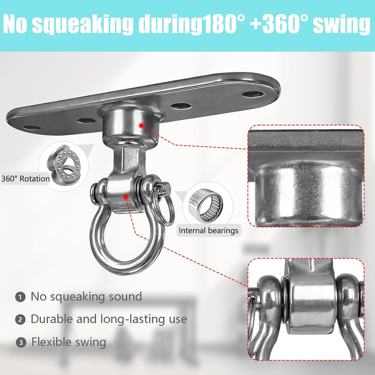 Dakzhou 4-Hole Heavy Duty Swing Hanger - 180° & 360° Smooth Swivel Mount with Bearings