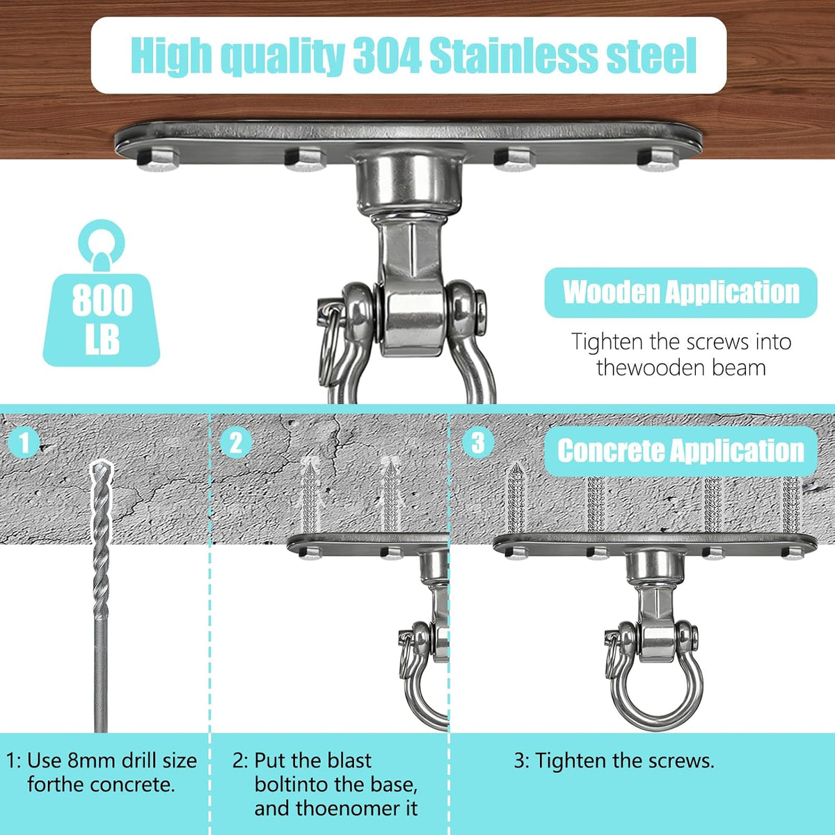 Dakzhou 4-Hole Heavy Duty Swing Hanger - 180° & 360° Smooth Swivel Mount with Bearings