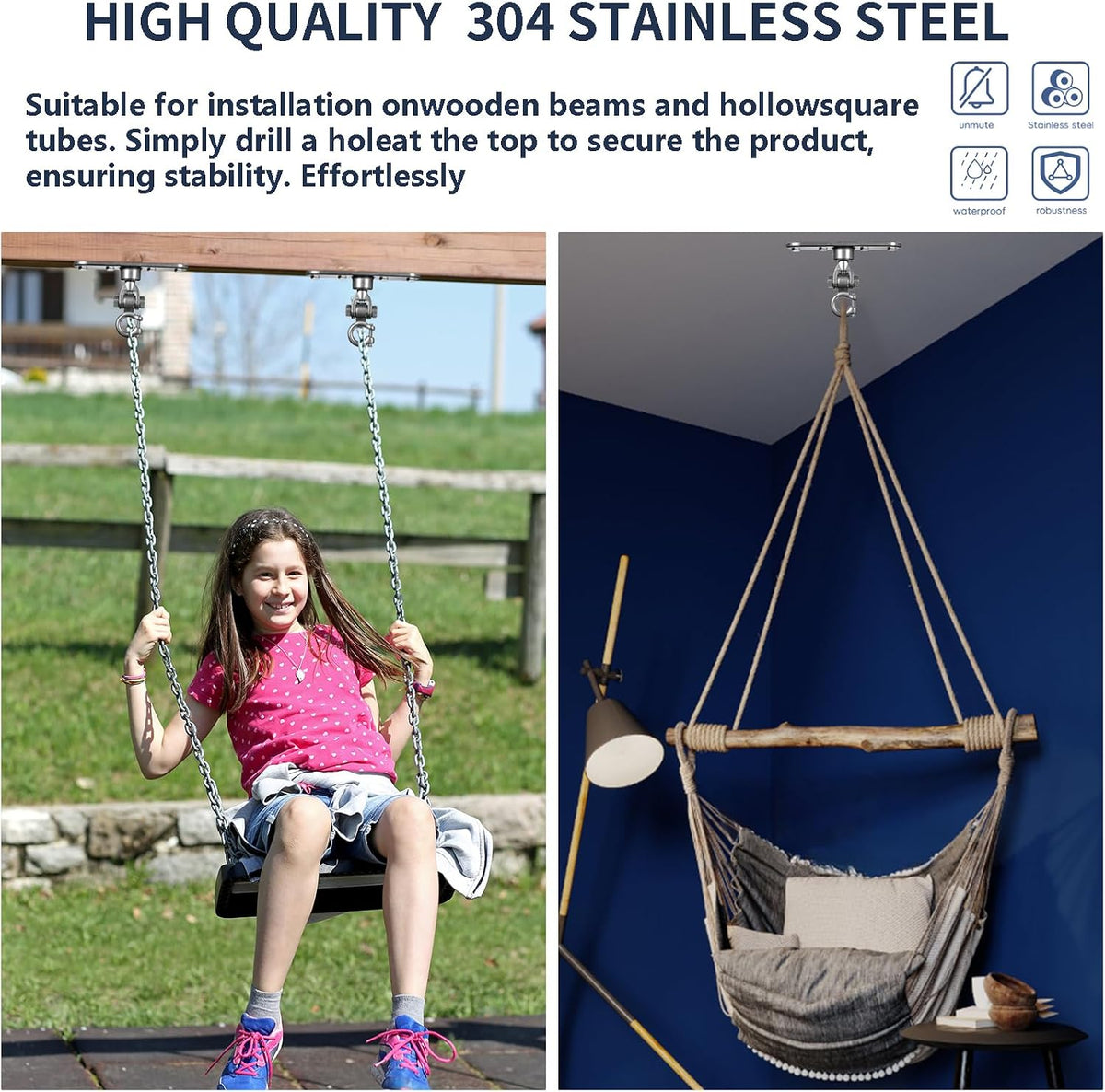 Dakzhou 4-Hole Heavy Duty Swing Hanger - 180° & 360° Smooth Swivel Mount with Bearings