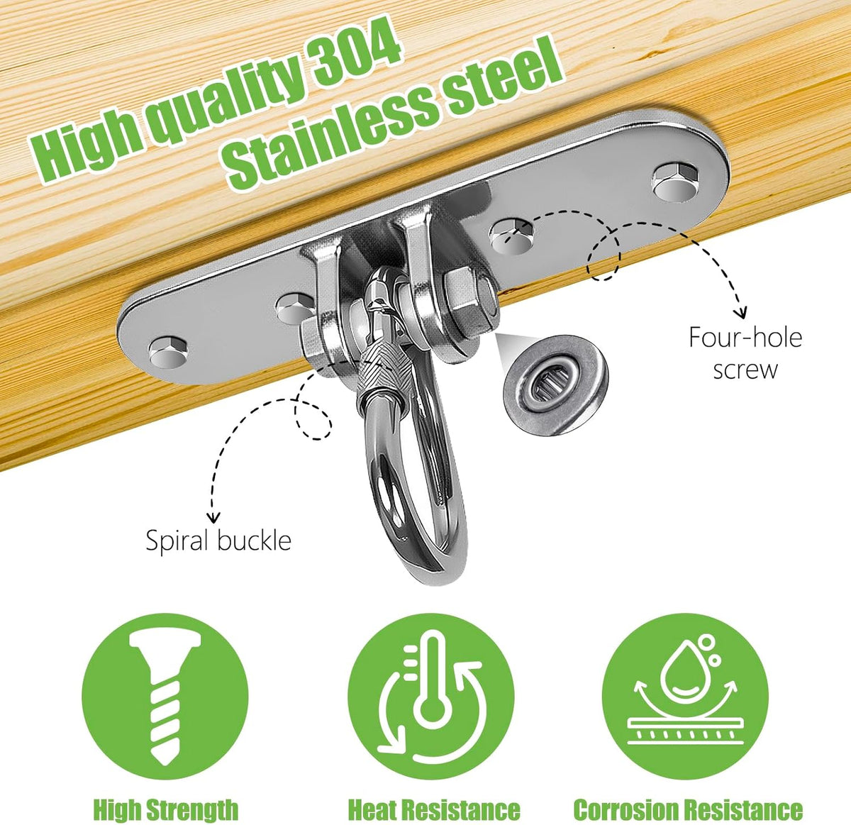 Dakzhou 4-Hole Heavy-Duty Stainless Steel Swing Hanger - 180° Swivel Mount for Punch Bags & Hammocks