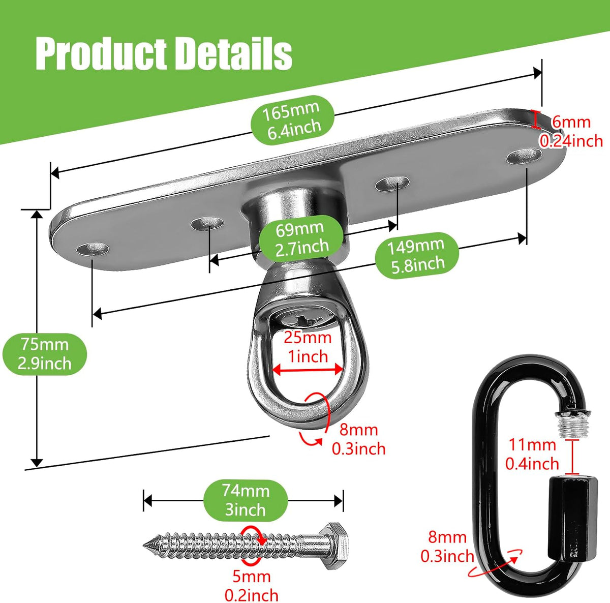 Dakzhou 4-Hole Heavy Duty Swing Hanger - 180° & 360° Smooth Swivel Mount with Bearings