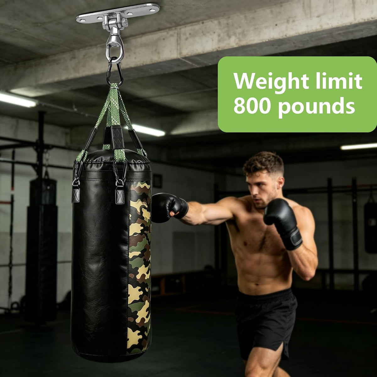 Dakzhou Heavy-Duty Punching Bag Hanger & Strap Set - 180° + 360° Swivel Ceiling & Wall Mount Hook