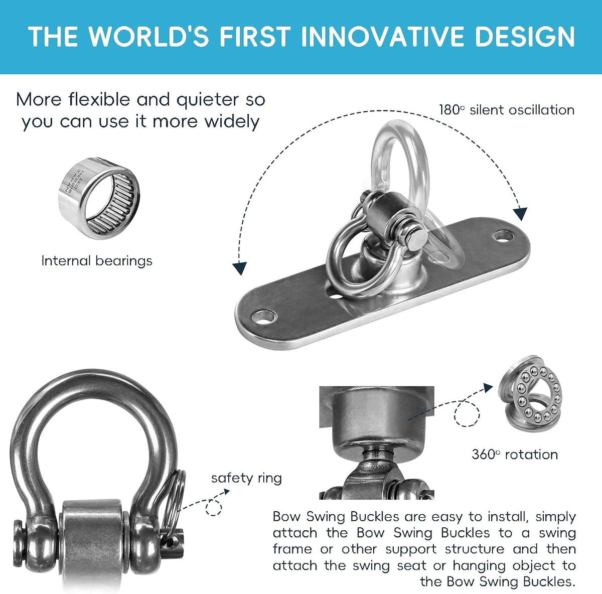 Dakzhou 4-Hole Heavy Duty Swing Hanger - 180° & 360° Smooth Swivel Mount with Bearings