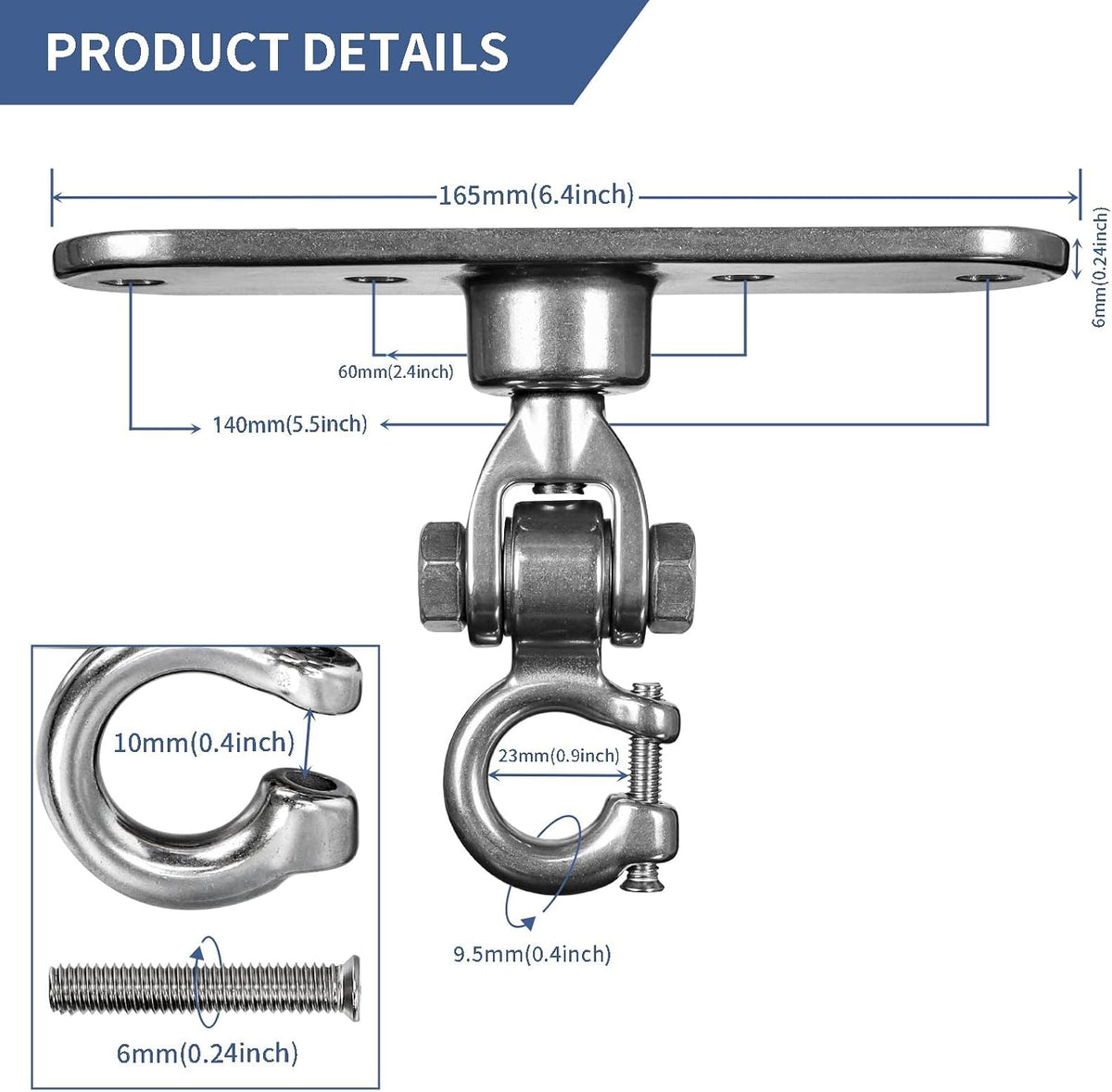 Dakzhou 4-Hole Heavy Duty Swing Hanger - 180° & 360° Smooth Swivel Mount with Bearings