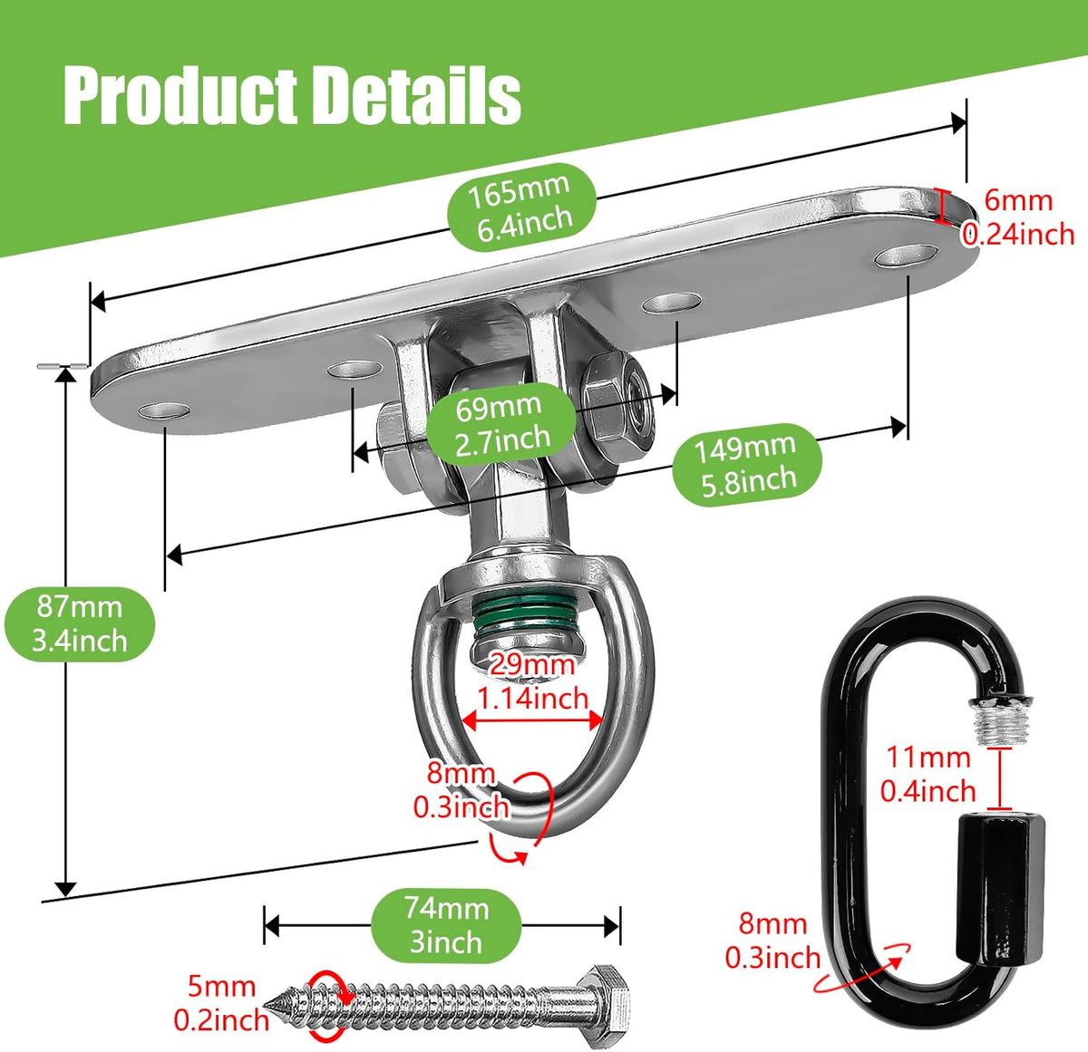Dakzhou 4-Hole Heavy Duty Swing Hanger - 180° & 360° Smooth Swivel Mount with Bearings