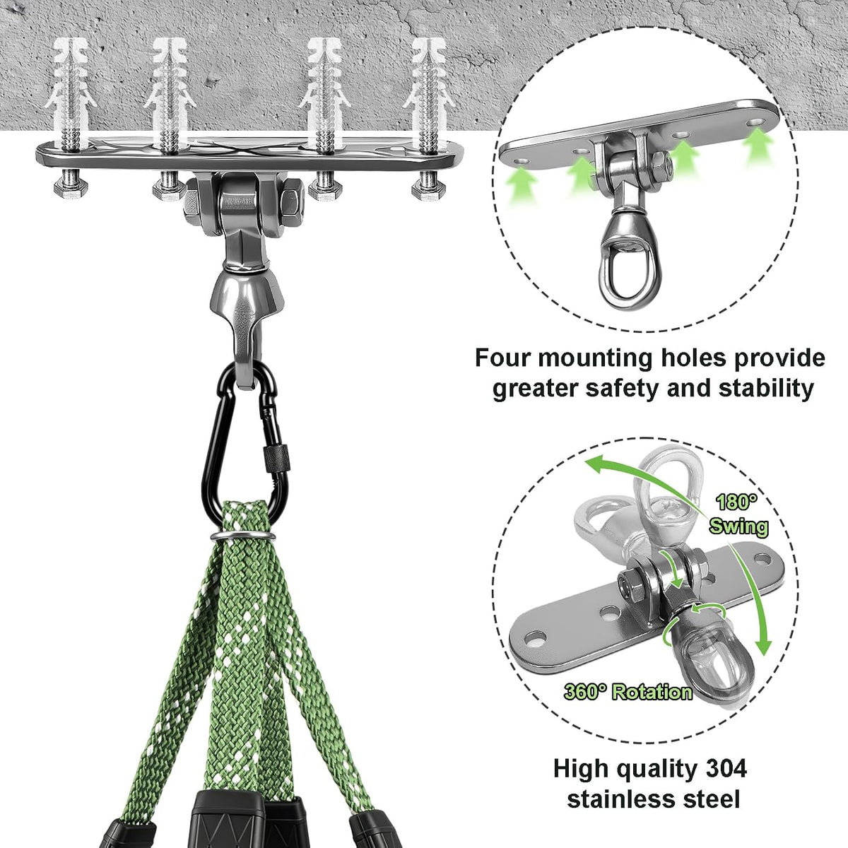 Dakzhou Heavy-Duty Punching Bag Hanger & Strap Set - 180° + 360° Swivel Ceiling & Wall Mount Hook