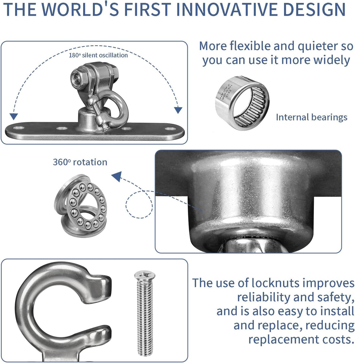 Dakzhou 4-Hole Heavy Duty Swing Hanger - 180° & 360° Smooth Swivel Mount with Bearings