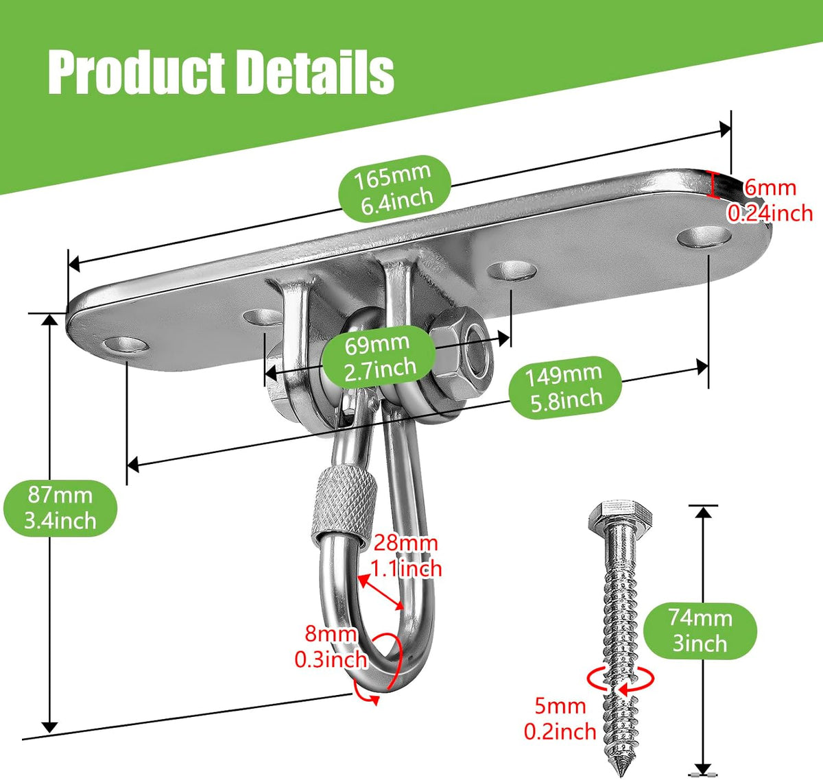 Dakzhou 4-Hole Heavy-Duty Stainless Steel Swing Hanger - 180° Swivel Mount for Punch Bags & Hammocks