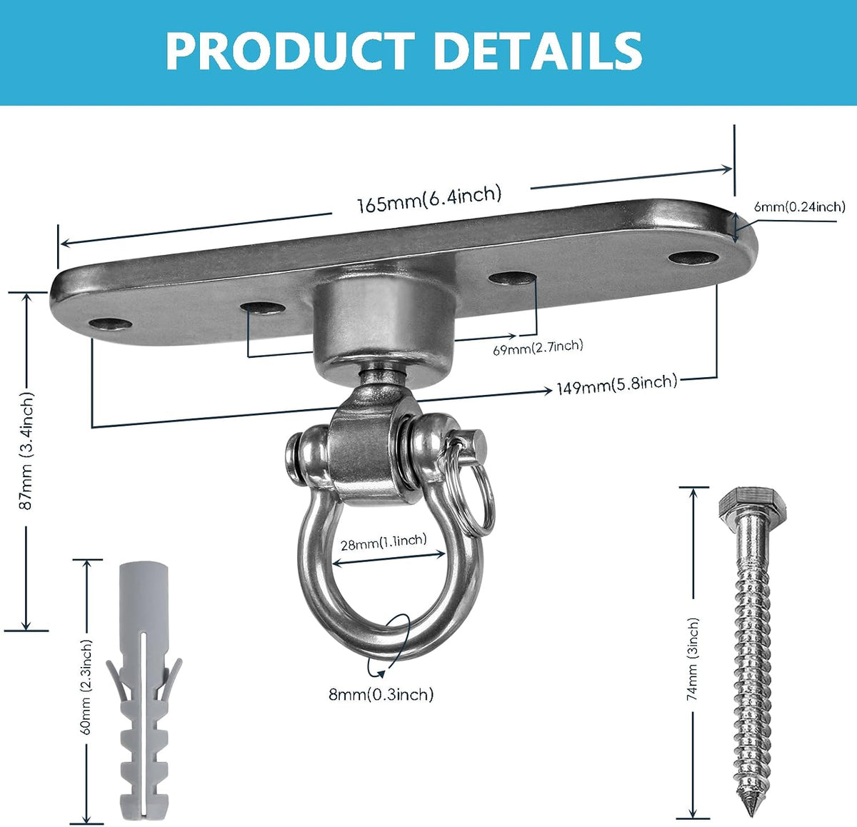 Dakzhou 4-Hole Heavy Duty Swing Hanger - 180° & 360° Smooth Swivel Mount with Bearings