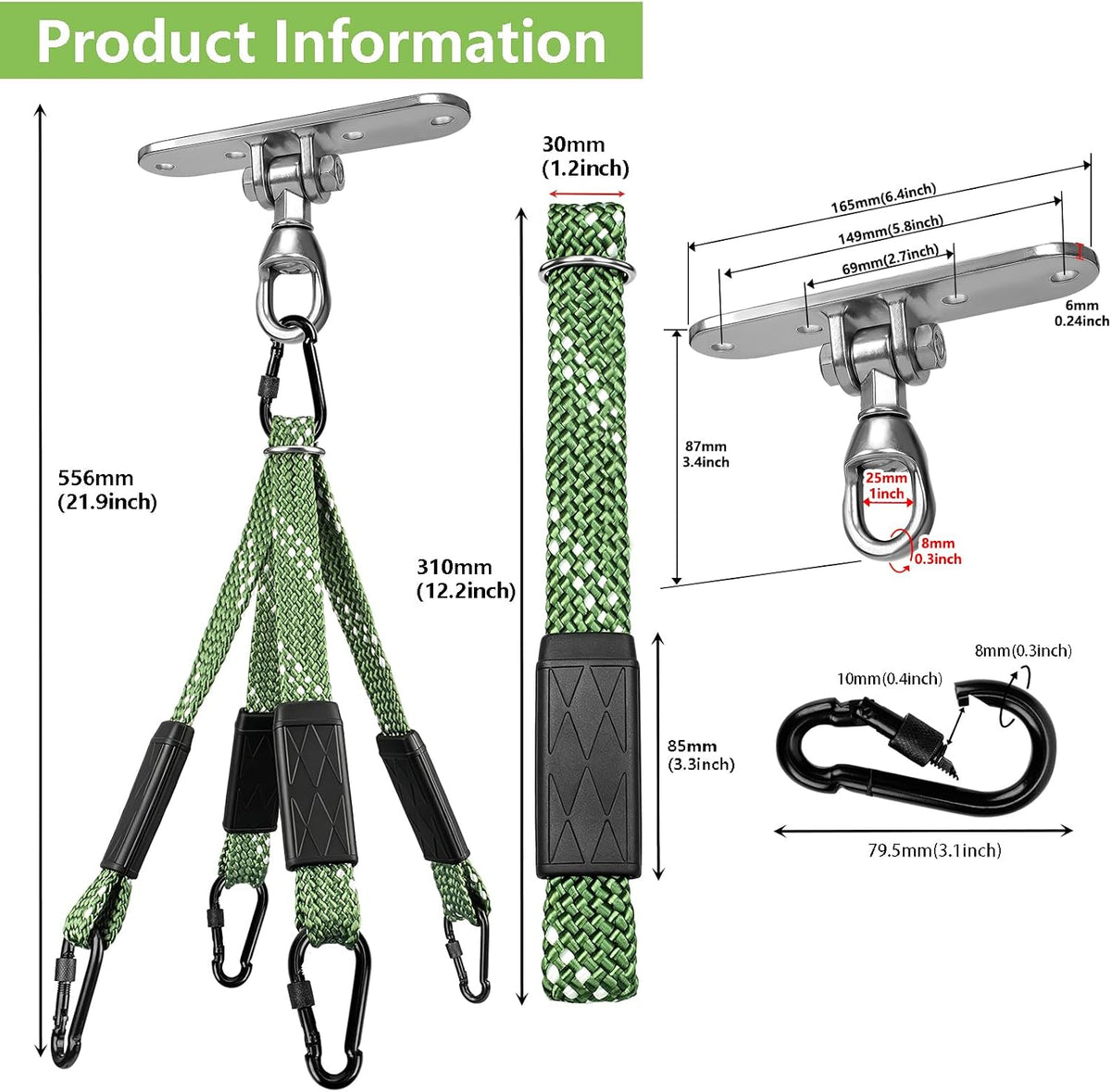 Dakzhou Heavy-Duty Punching Bag Hanger & Strap Set - 180° + 360° Swivel Ceiling & Wall Mount Hook