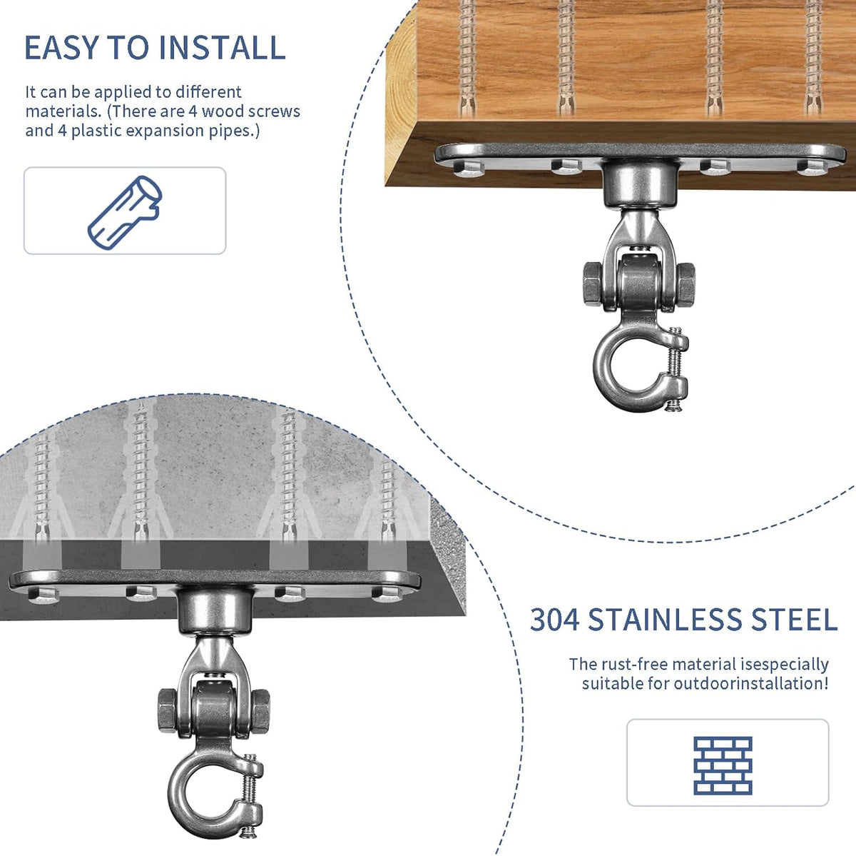 Dakzhou 4-Hole Heavy Duty Swing Hanger - 180° & 360° Smooth Swivel Mount with Bearings