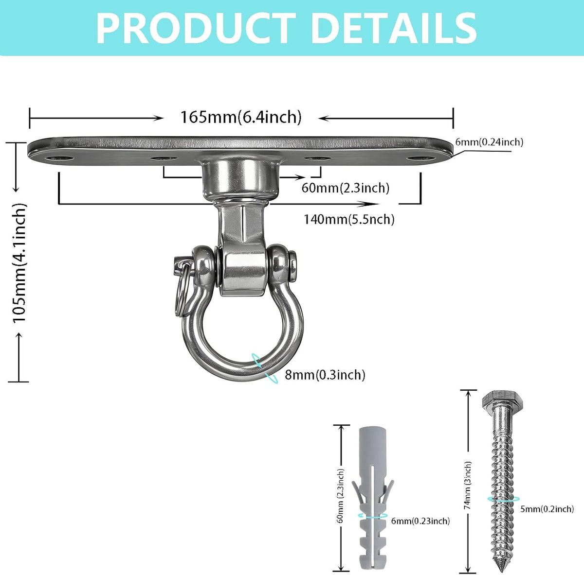 Dakzhou 4-Hole Heavy Duty Swing Hanger - 180° & 360° Smooth Swivel Mount with Bearings