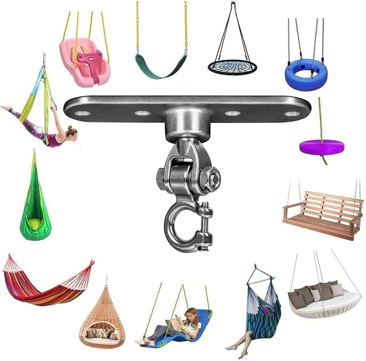 Dakzhou 4-Hole Heavy Duty Swing Hanger - 180° & 360° Smooth Swivel Mount with Bearings