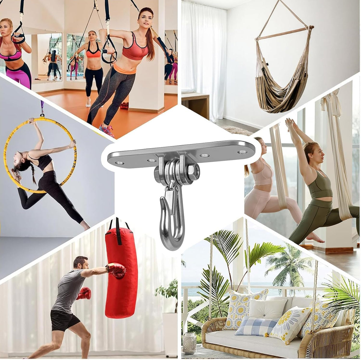 Dakzhou 4-Hole Heavy-Duty Stainless Steel Swing Hanger - 180° Swivel Mount for Punch Bags & Hammocks