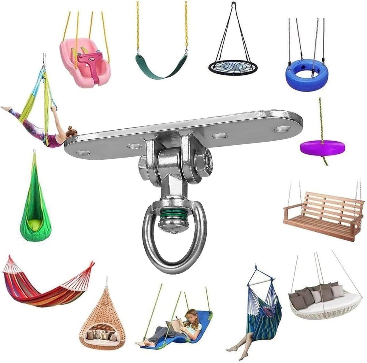 Dakzhou 4-Hole Heavy Duty Swing Hanger - 180° & 360° Smooth Swivel Mount with Bearings