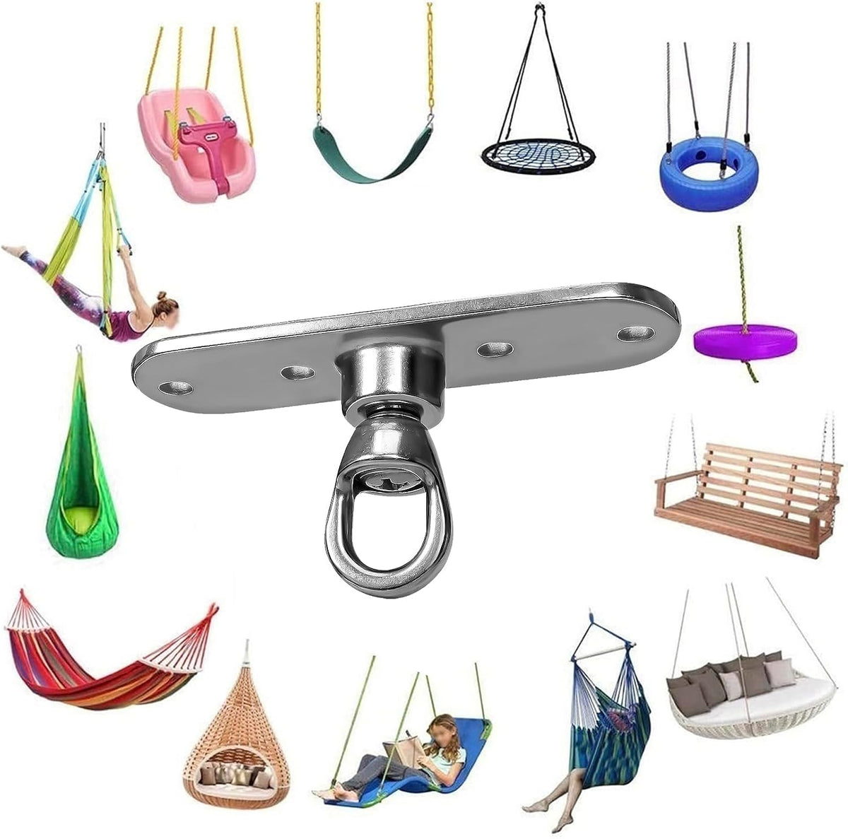 Dakzhou 4-Hole Heavy Duty Swing Hanger - 180° & 360° Smooth Swivel Mount with Bearings