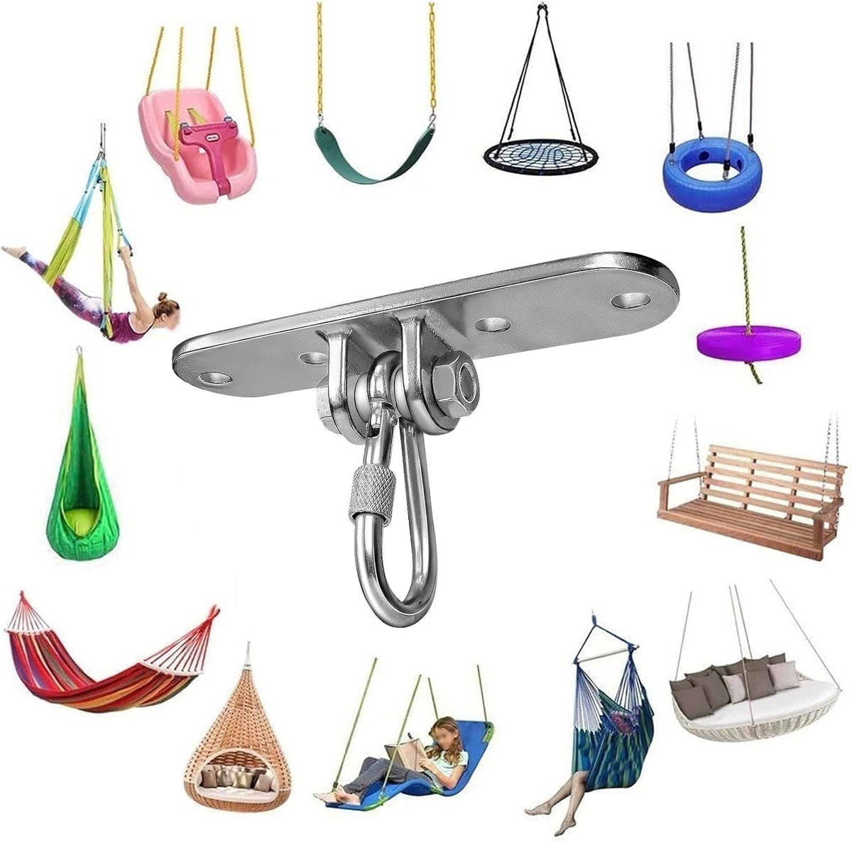 Dakzhou 4-Hole Heavy-Duty Stainless Steel Swing Hanger - 180° Swivel Mount for Punch Bags & Hammocks