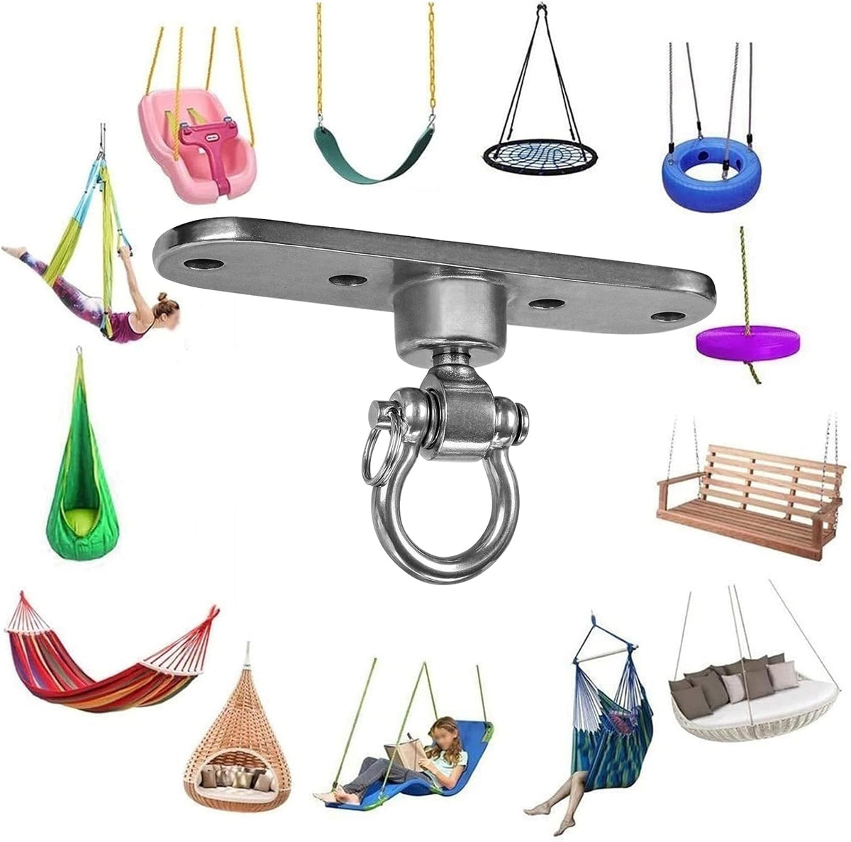 Dakzhou 4-Hole Heavy Duty Swing Hanger - 180° & 360° Smooth Swivel Mount with Bearings