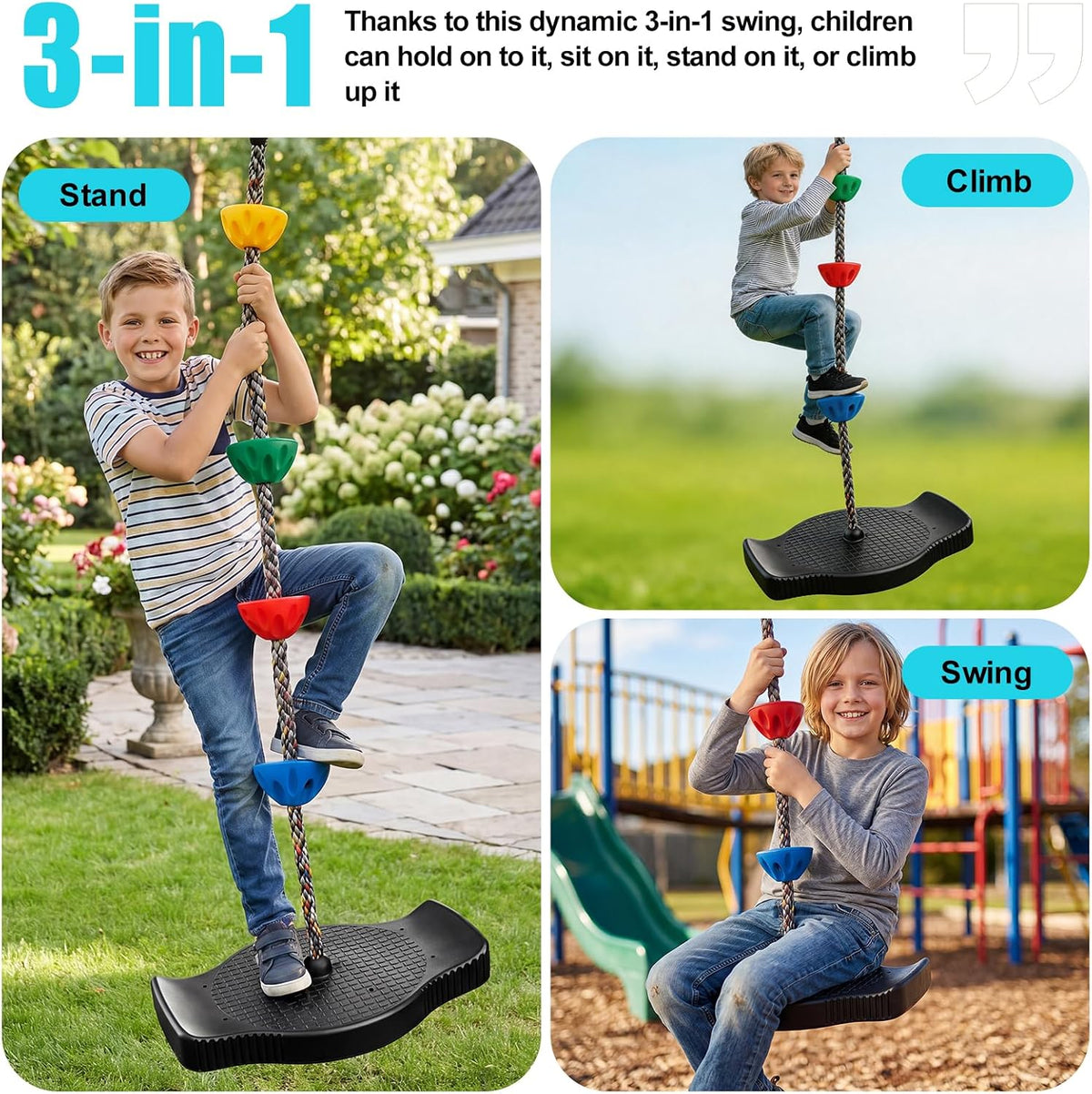 Dakzhou Kids Climbing Rope Tree Swing with Disc Seat & Platforms - Heavy-Duty Outdoor Playset Accessory (165 lbs)