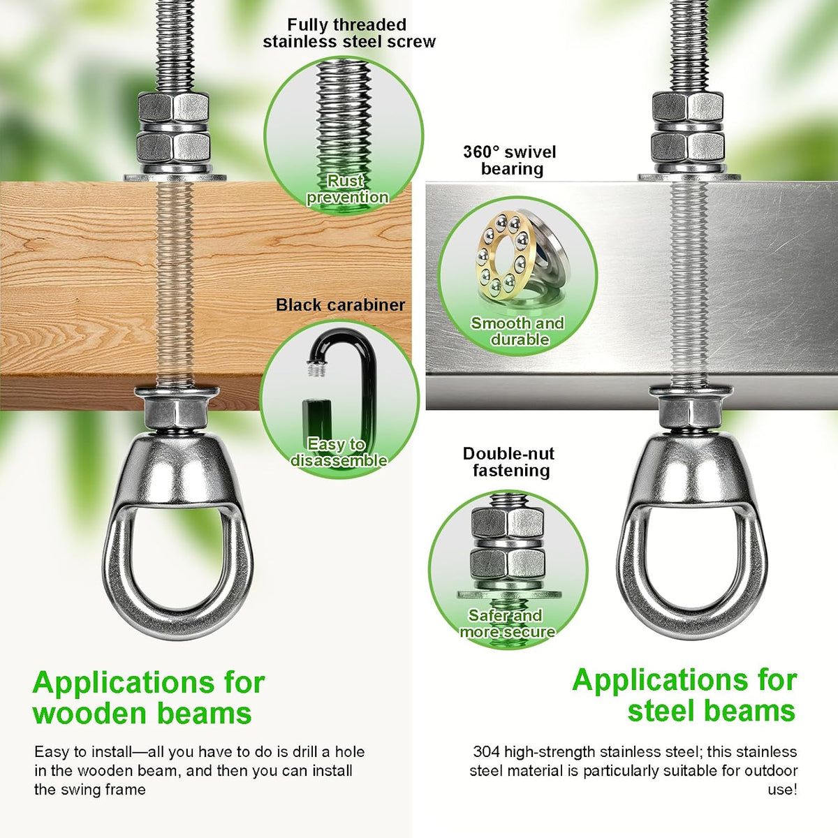 Dakzhou 360° Swivel Heavy-Duty Ceiling Anchor Kit with Carabiner – 800 lbs