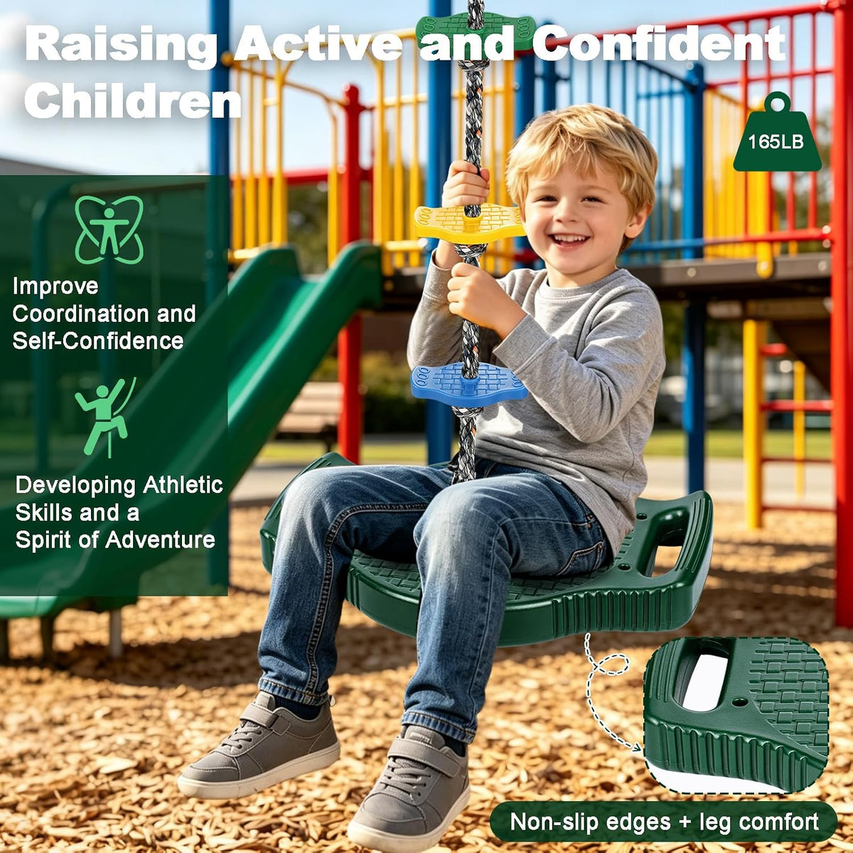 Dakzhou Upgraded Kids Climbing Rope Swing with Side Safety Handles & Tree Protector Set