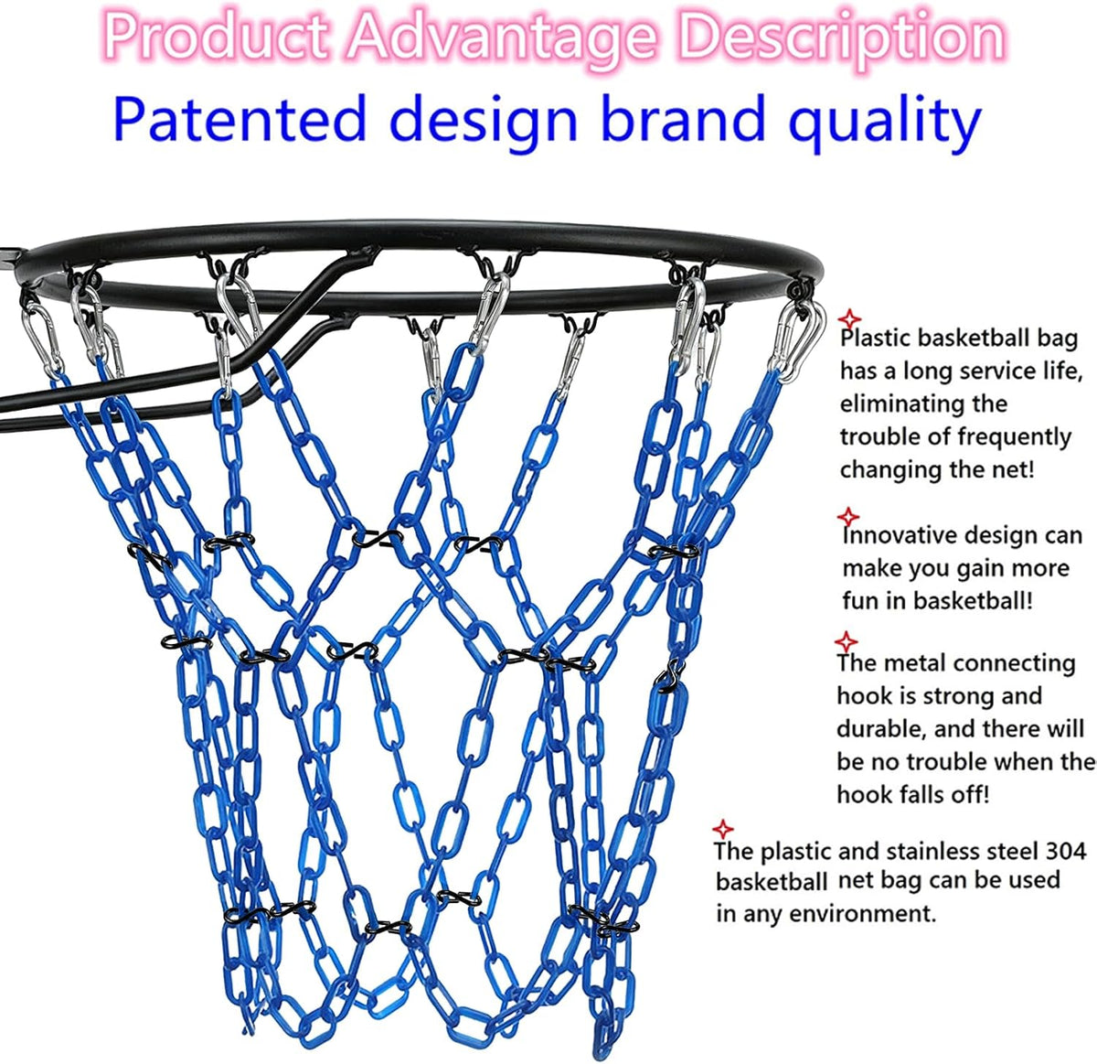 Dakzhou Weatherproof Heavy-Duty Resin Basketball Net – Anti-Rust (Standard 12-Loop)