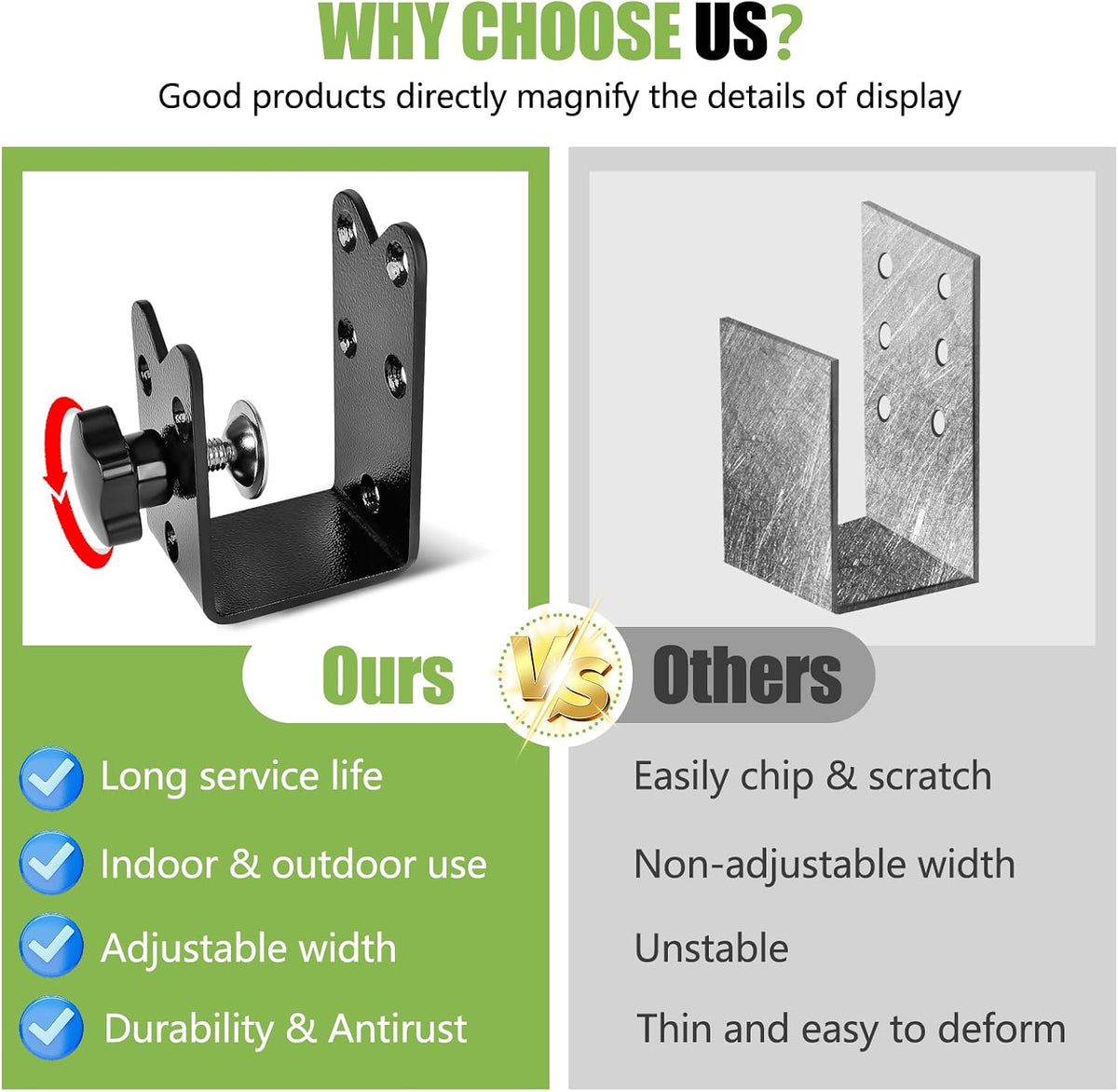Heavy Duty Door Barricade Brackets (2-Pack) - Twist-to-Lock U-Shaped Steel Security Security Reinforcement for Home, Barn, and Garage