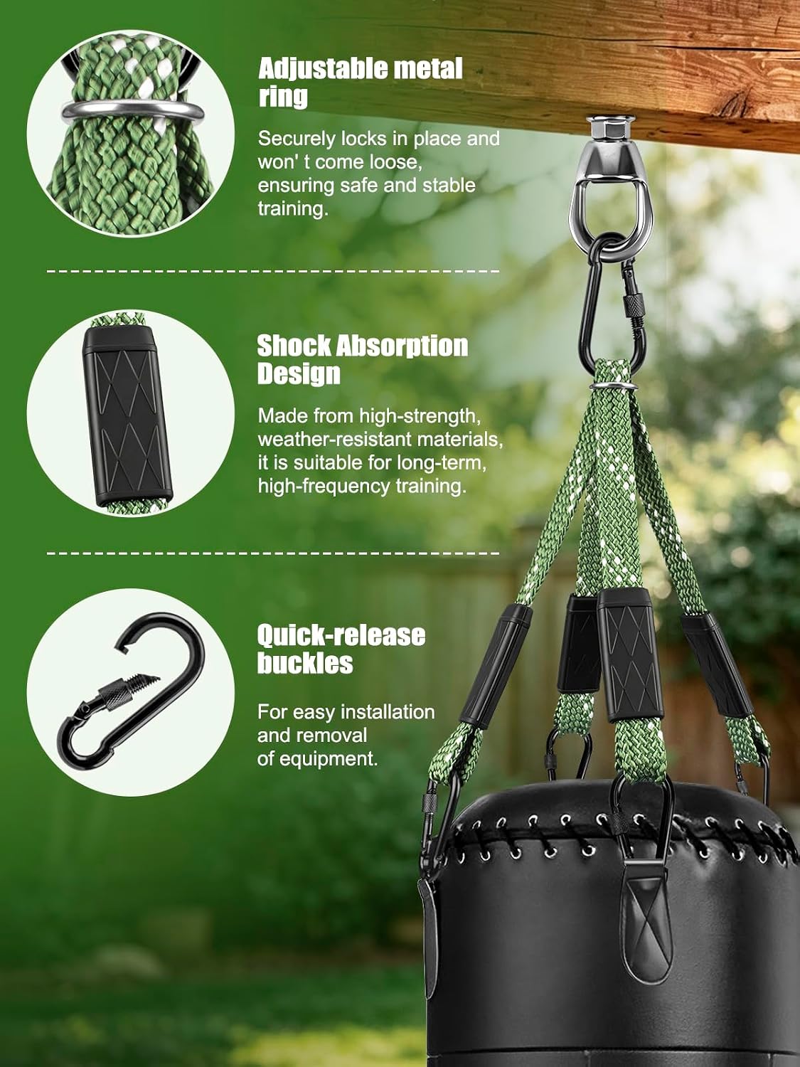 Dakzhou Heavy-Duty Punching Bag Hanger & Strap Set - 180° + 360° Swivel Ceiling & Wall Mount Hook