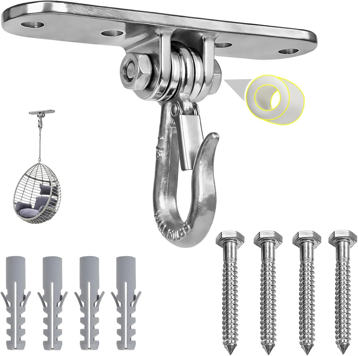 Dakzhou 4-Hole Heavy-Duty Stainless Steel Swing Hanger - 180° Swivel Mount for Punch Bags & Hammocks