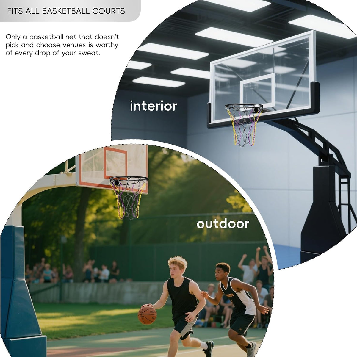 Dakzhou Heavy-Duty Metal Chain Basketball Net – Rust-Proof Braided Steel, 12 Loops, Quick & Easy Installation