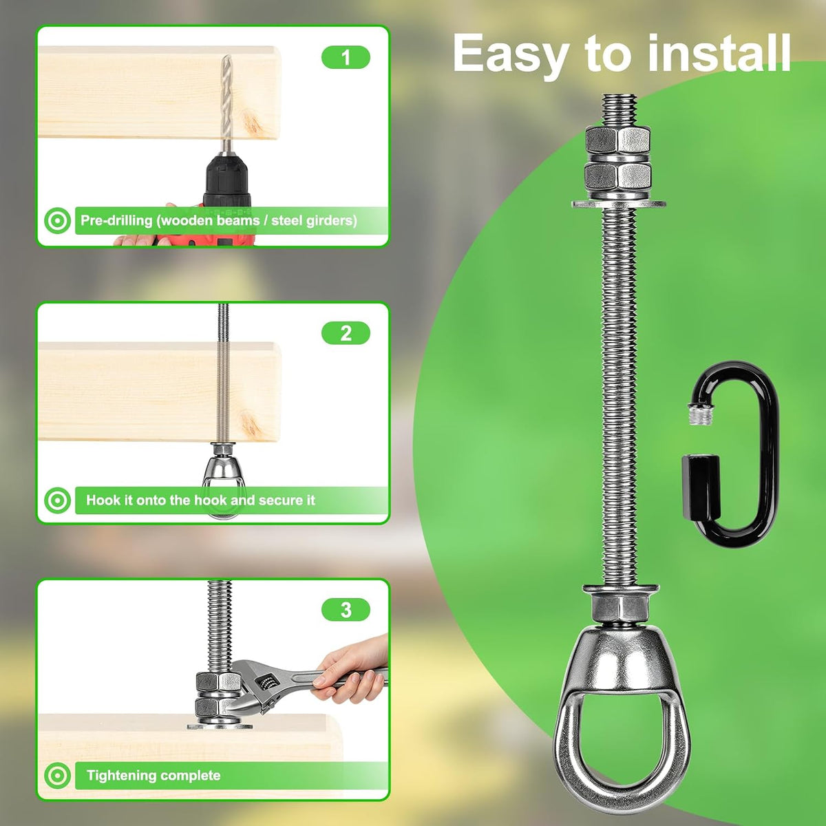 Dakzhou 360° Swivel Heavy-Duty Ceiling Anchor Kit with Carabiner – 800 lbs