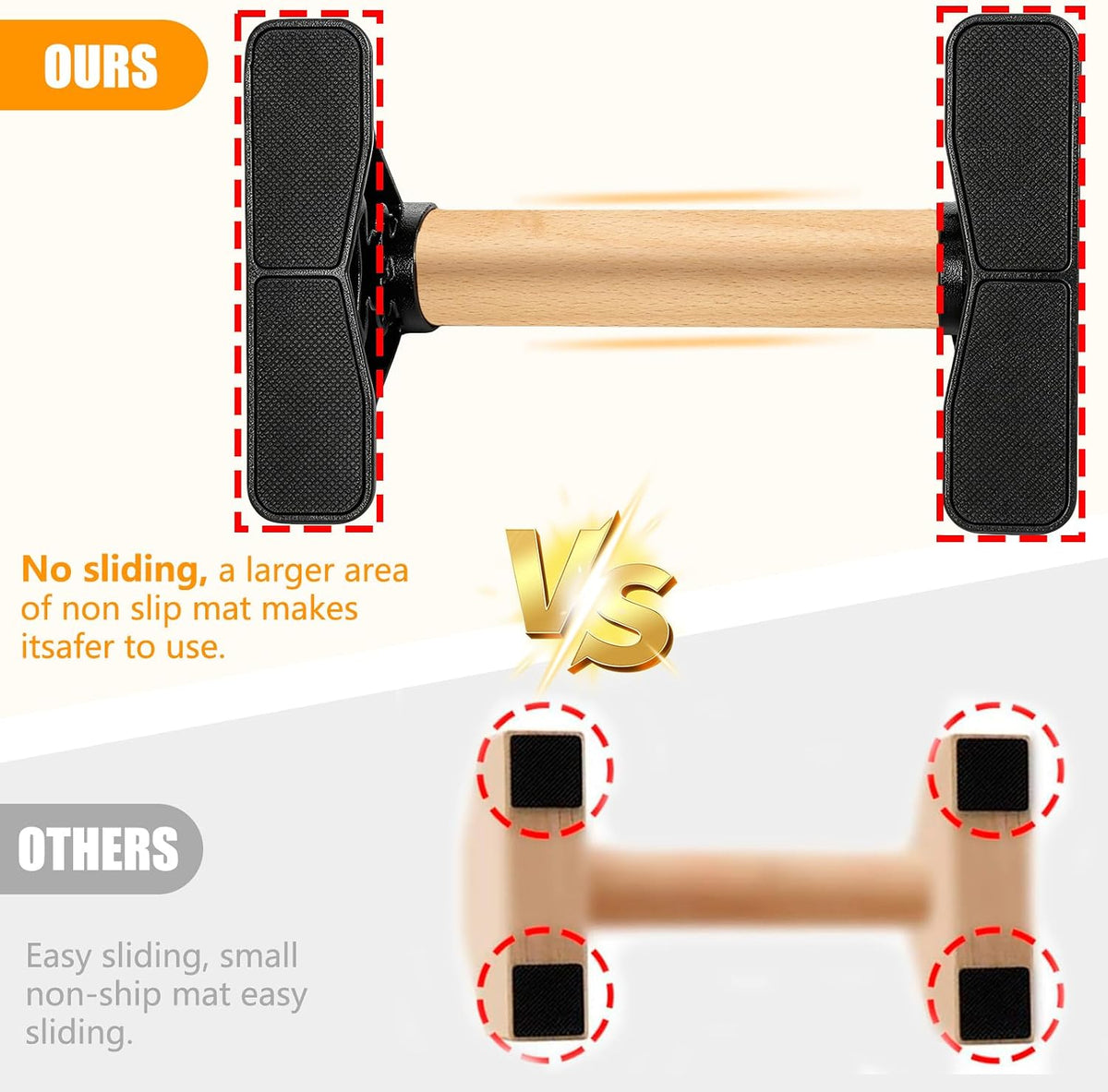 Dakzhou Wooden Parallettes Bars with Heavy-Duty Metal Base – 800 lbs (Set of 2)