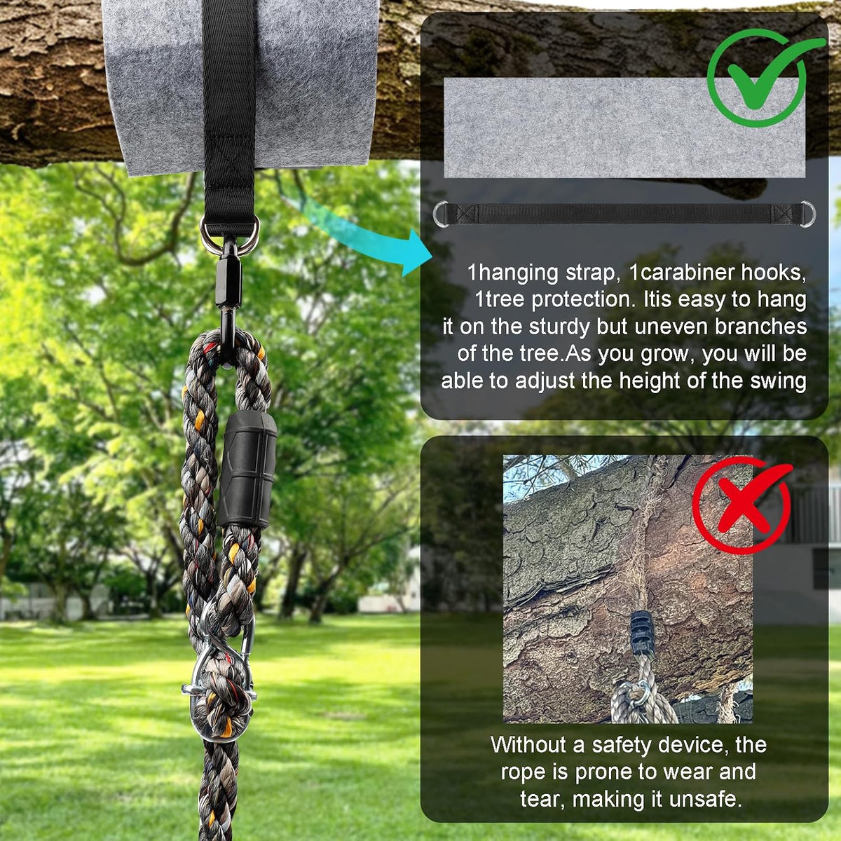 Dakzhou Kids Climbing Rope Tree Swing with Disc Seat & Platforms - Heavy-Duty Outdoor Playset Accessory (165 lbs)
