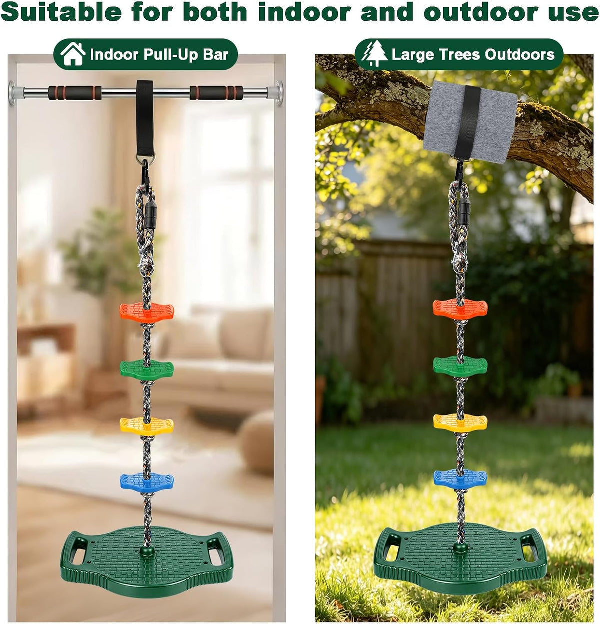 Dakzhou Upgraded Kids Climbing Rope Swing with Side Safety Handles & Tree Protector Set