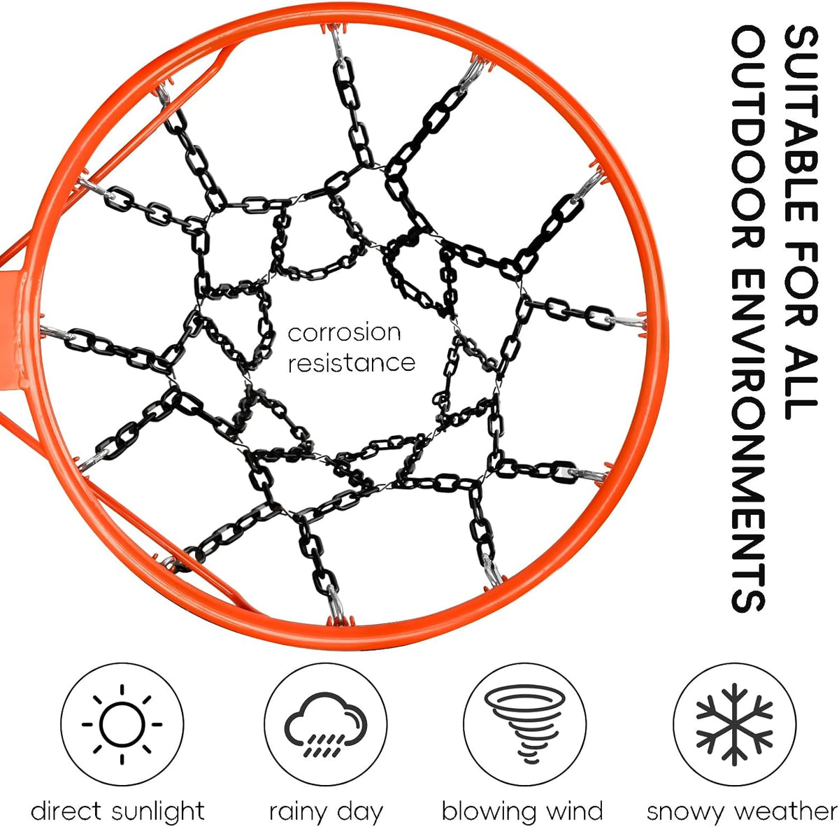 Dakzhou Weatherproof Heavy-Duty Resin Basketball Net – Anti-Rust (Standard 12-Loop)