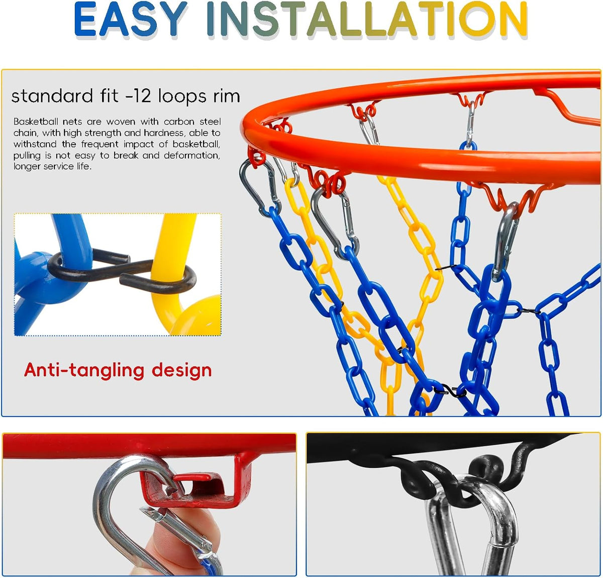 Dakzhou Weatherproof Heavy-Duty Resin Basketball Net – Anti-Rust (Standard 12-Loop)