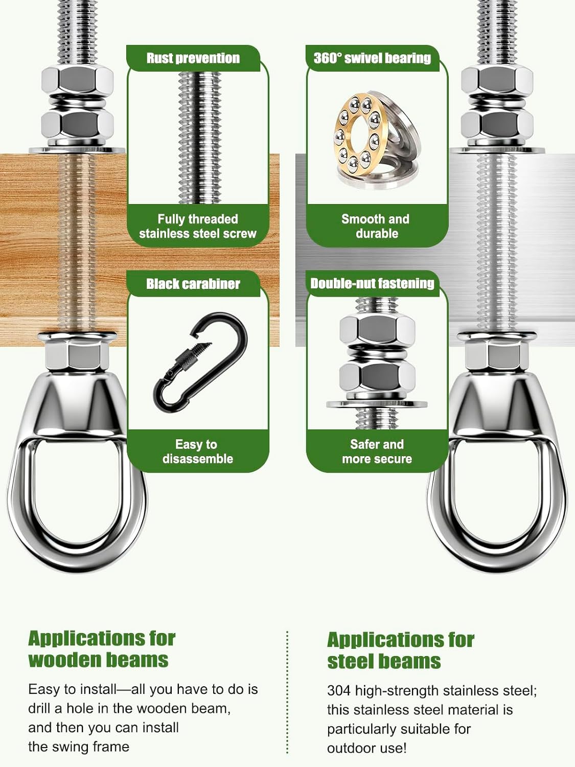 Dakzhou Heavy-Duty Punching Bag Hanger & Strap Set - 180° + 360° Swivel Ceiling & Wall Mount Hook