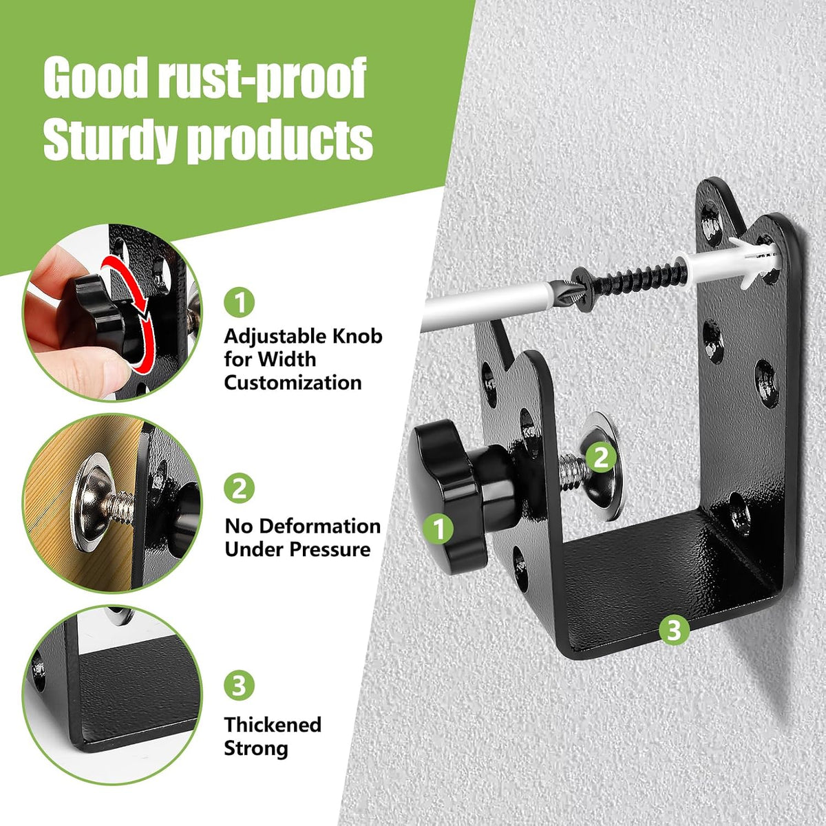 Heavy Duty Door Barricade Brackets (2-Pack) - Twist-to-Lock U-Shaped Steel Security Security Reinforcement for Home, Barn, and Garage