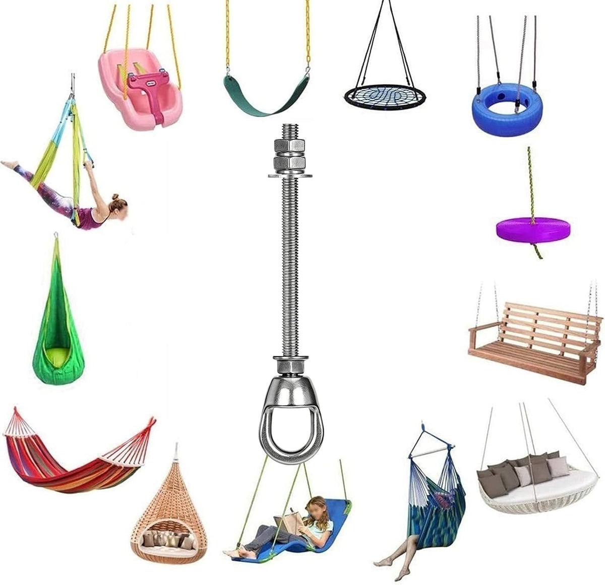 Dakzhou 360° Swivel Heavy-Duty Ceiling Anchor Kit with Carabiner – 800 lbs