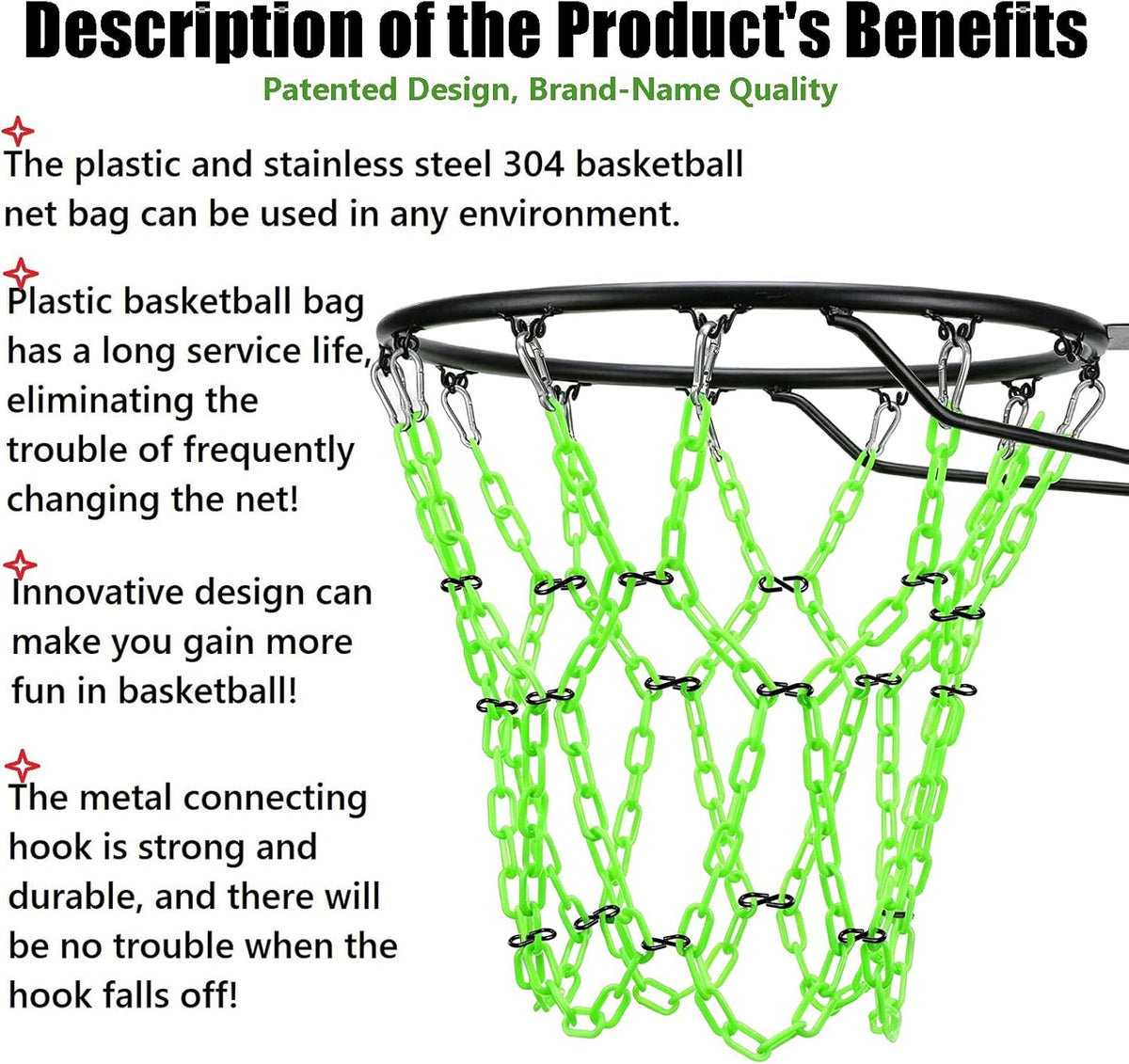 Dakzhou Weatherproof Heavy-Duty Resin Basketball Net – Anti-Rust (Standard 12-Loop)