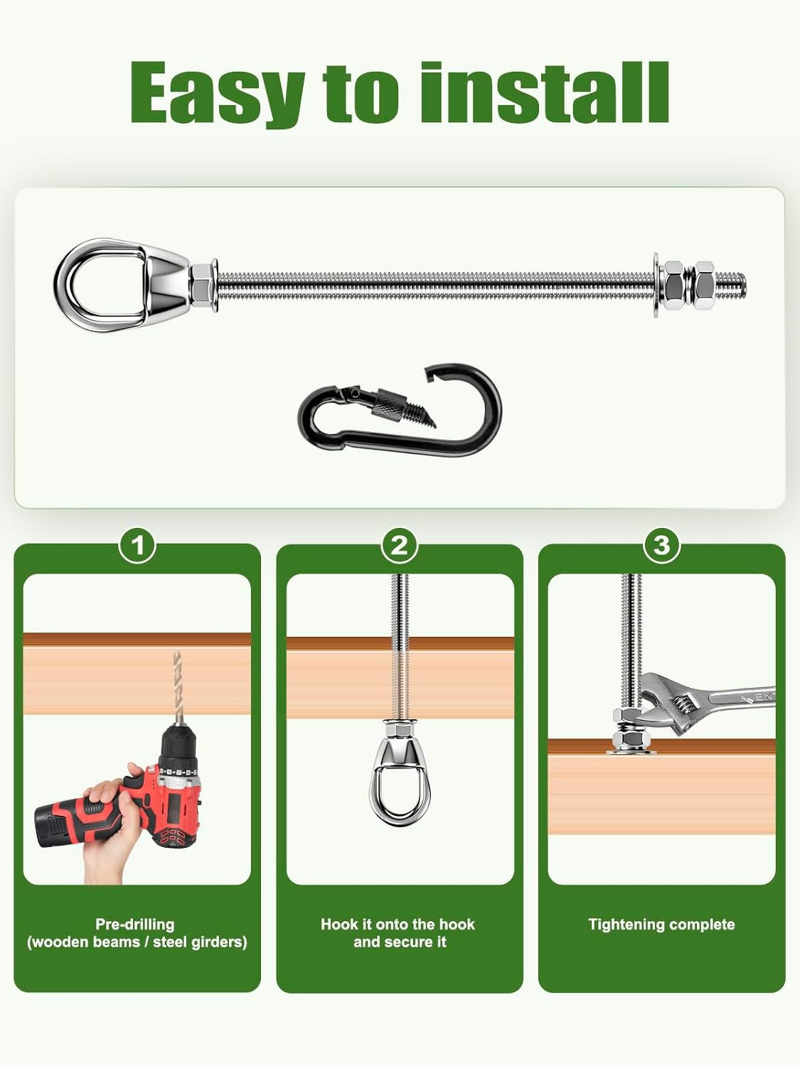 Dakzhou Heavy-Duty Punching Bag Hanger & Strap Set - 180° + 360° Swivel Ceiling & Wall Mount Hook