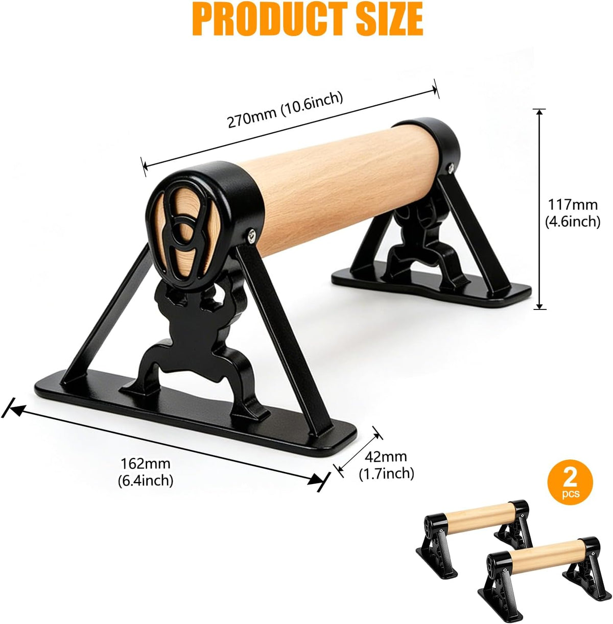 Dakzhou Wooden Parallettes Bars with Heavy-Duty Metal Base – 800 lbs (Set of 2)