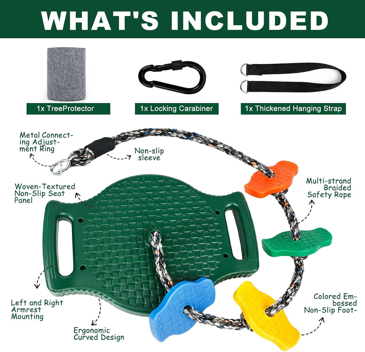 Dakzhou Upgraded Kids Climbing Rope Swing with Side Safety Handles & Tree Protector Set