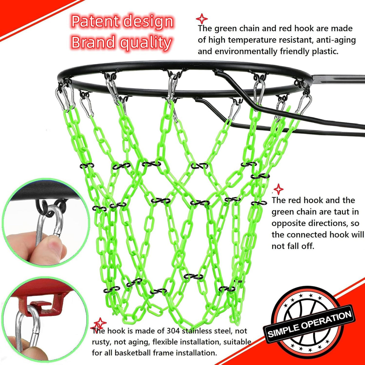 Dakzhou Weatherproof Heavy-Duty Resin Basketball Net – Anti-Rust (Standard 12-Loop)