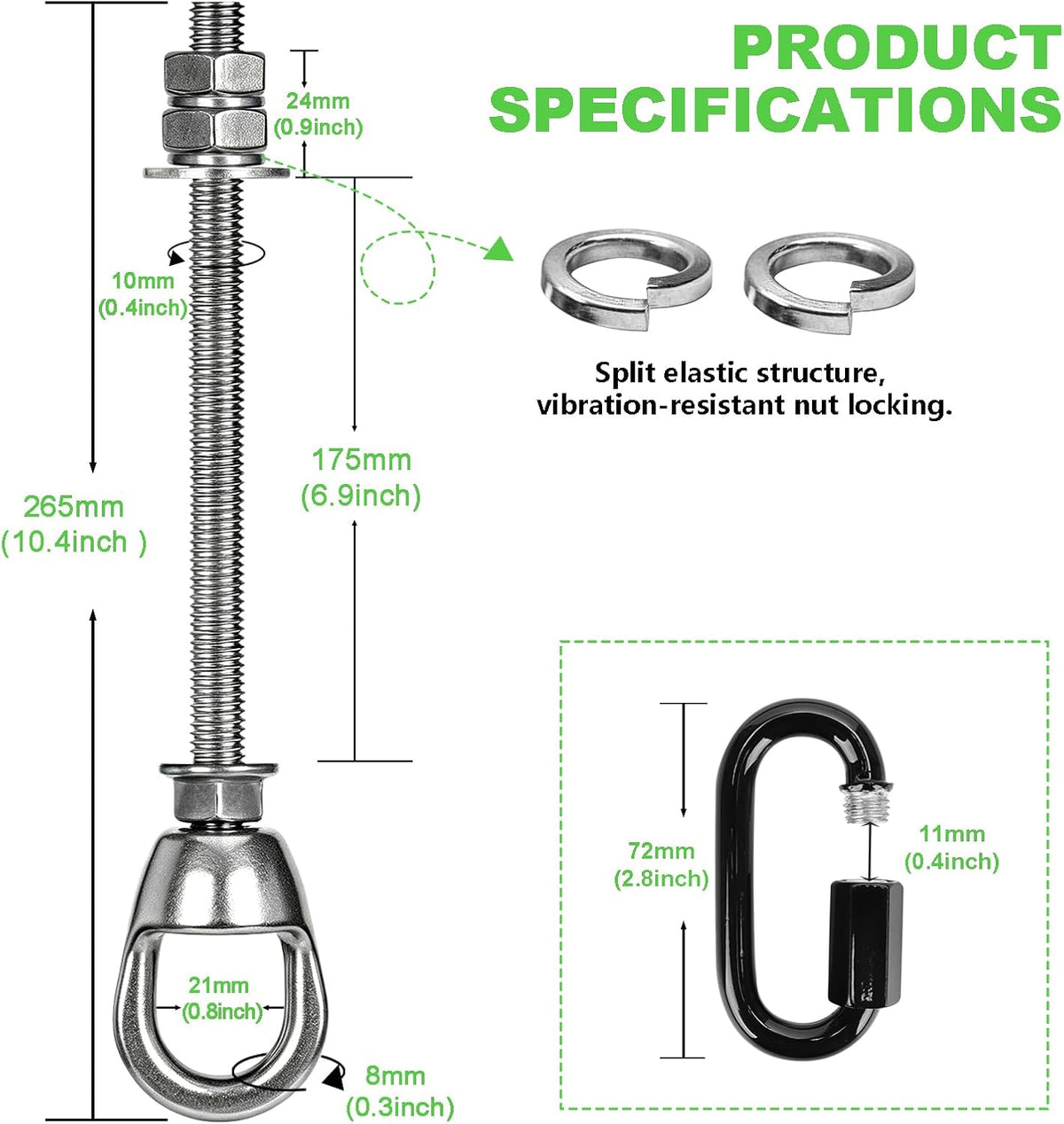 Dakzhou 360° Swivel Heavy-Duty Ceiling Anchor Kit with Carabiner – 800 lbs
