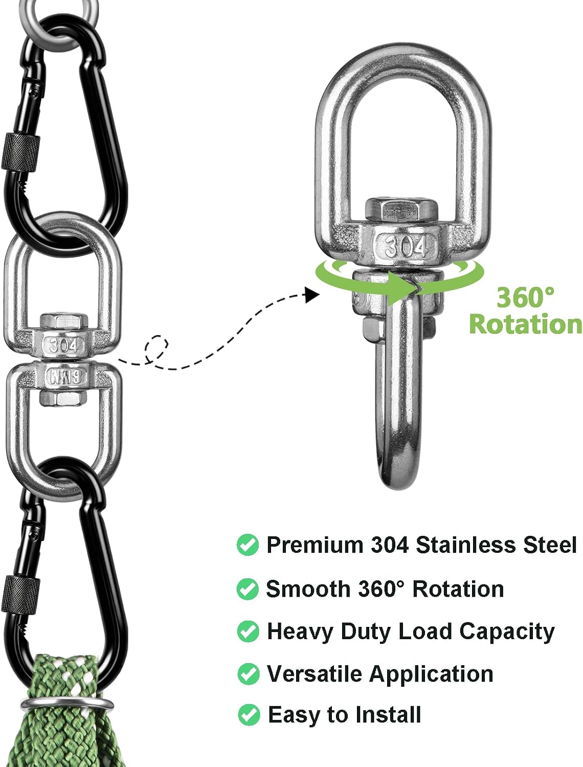 Dakzhou Heavy-Duty Punching Bag Hanger & Strap Set - 180° + 360° Swivel Ceiling & Wall Mount Hook